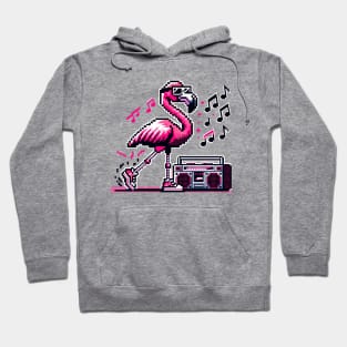 Retro Flamingo Rhythm - 8-Bit Tropical Boombox Design Hoodie